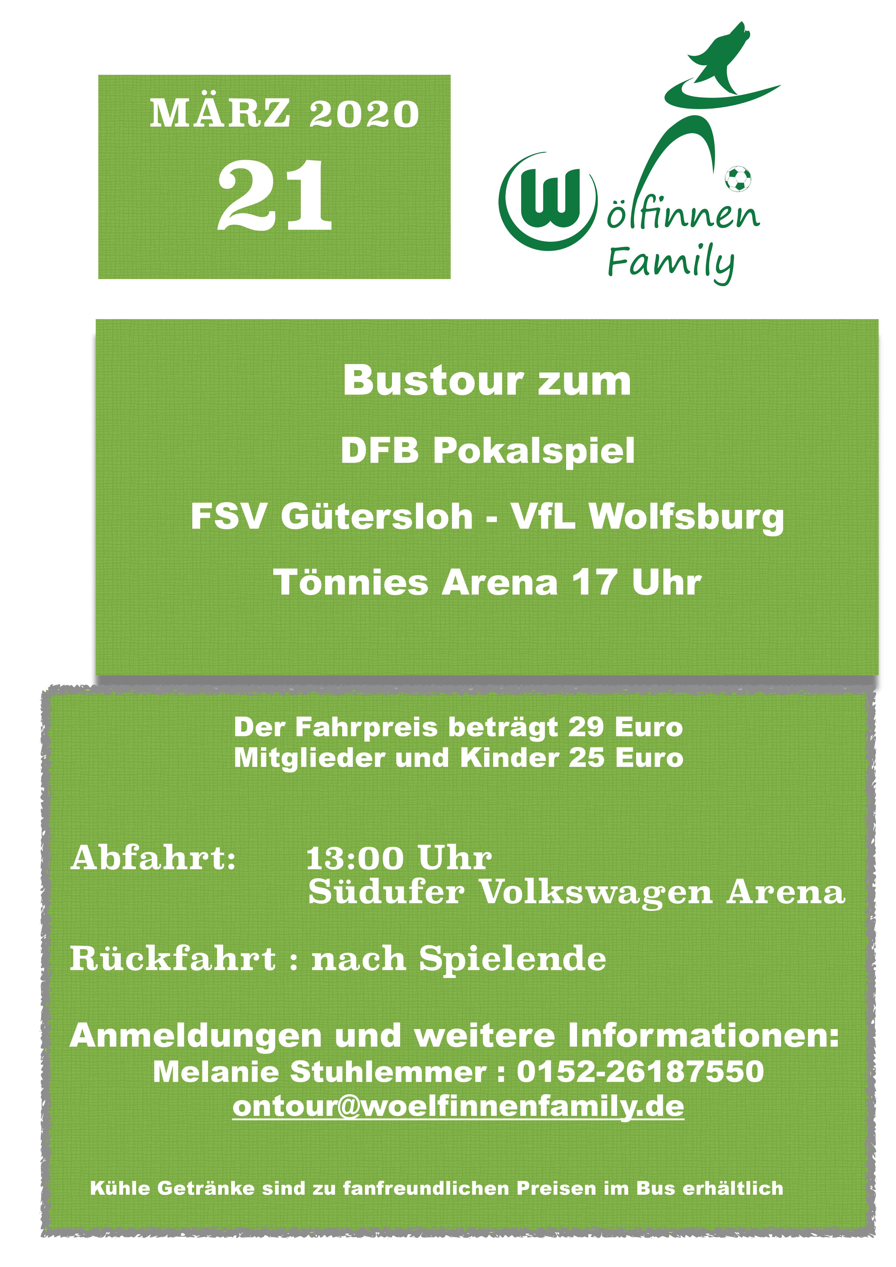 BUSTOUR DFB Pokal Gütersloh – VfL Wolfsburg 21.3.2020