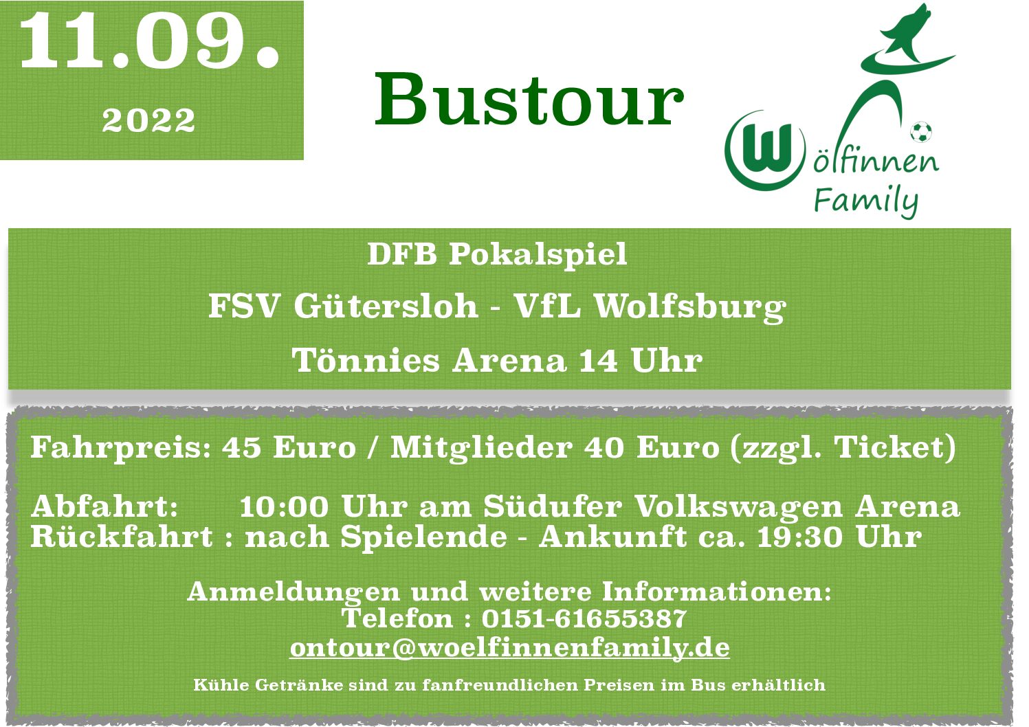 Bustour DFB Pokal FSV Gütersloh – VfL Wolfsburg 11.09.2022
