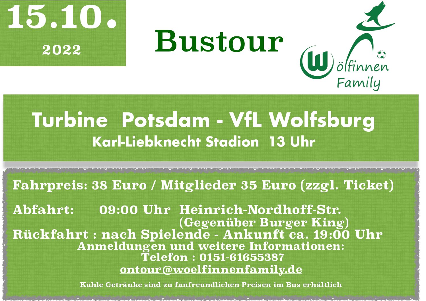 Bustour: Turbine Potsdam – VfL Wolfsburg 15.Oktober 2022